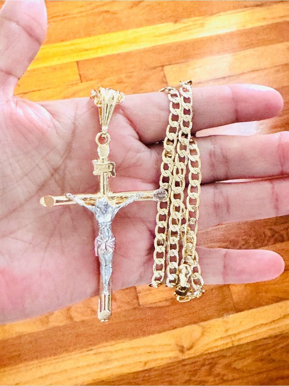 14K Gold Plated tri Tone Crucifix men’s Necklace - New